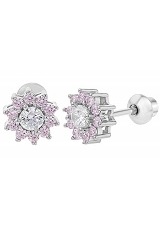 superb mini pink flower silver baby earrings